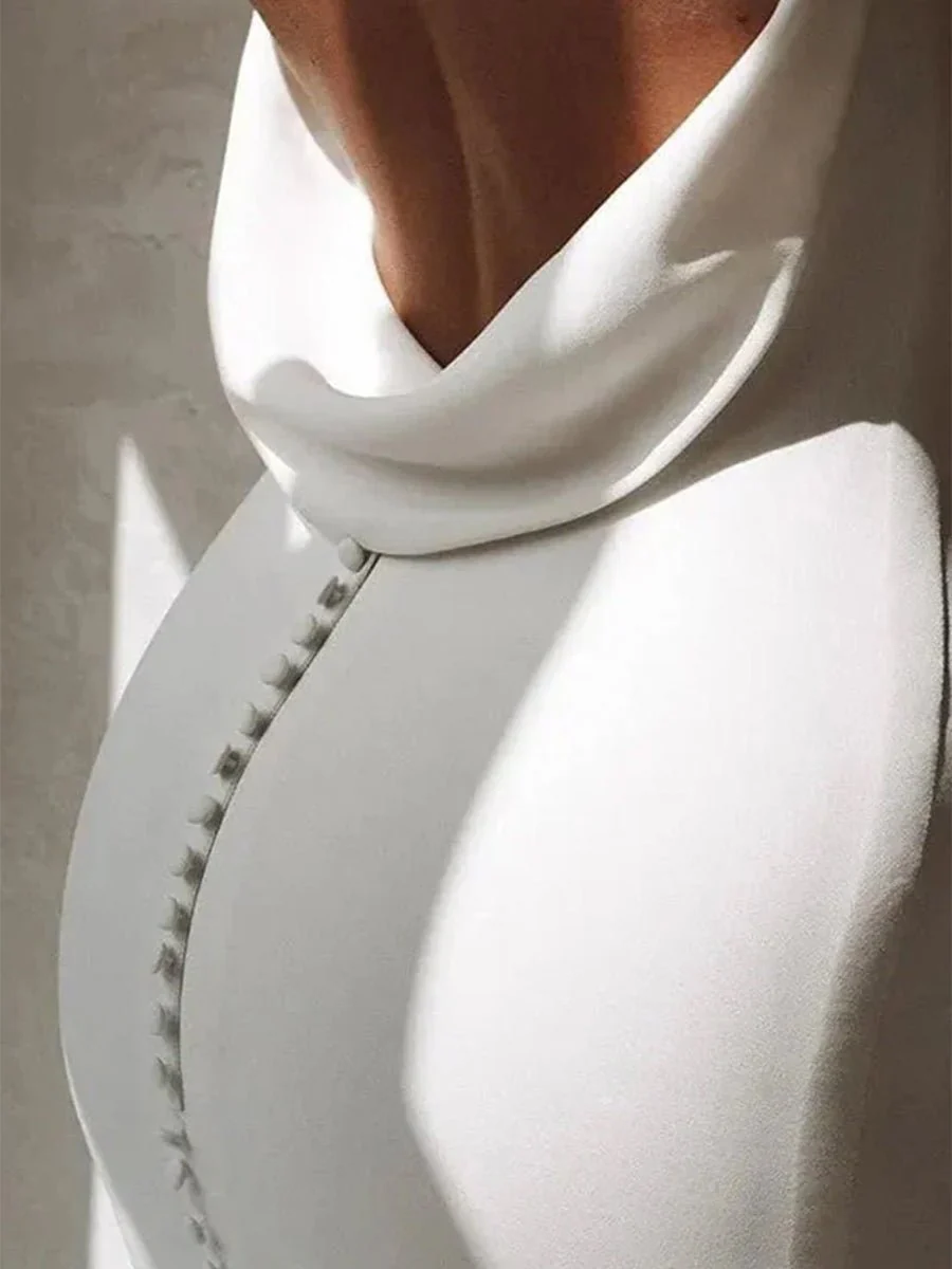 Elegant Mermaid V-Neck Elastic Satin Long Wedding Dresses