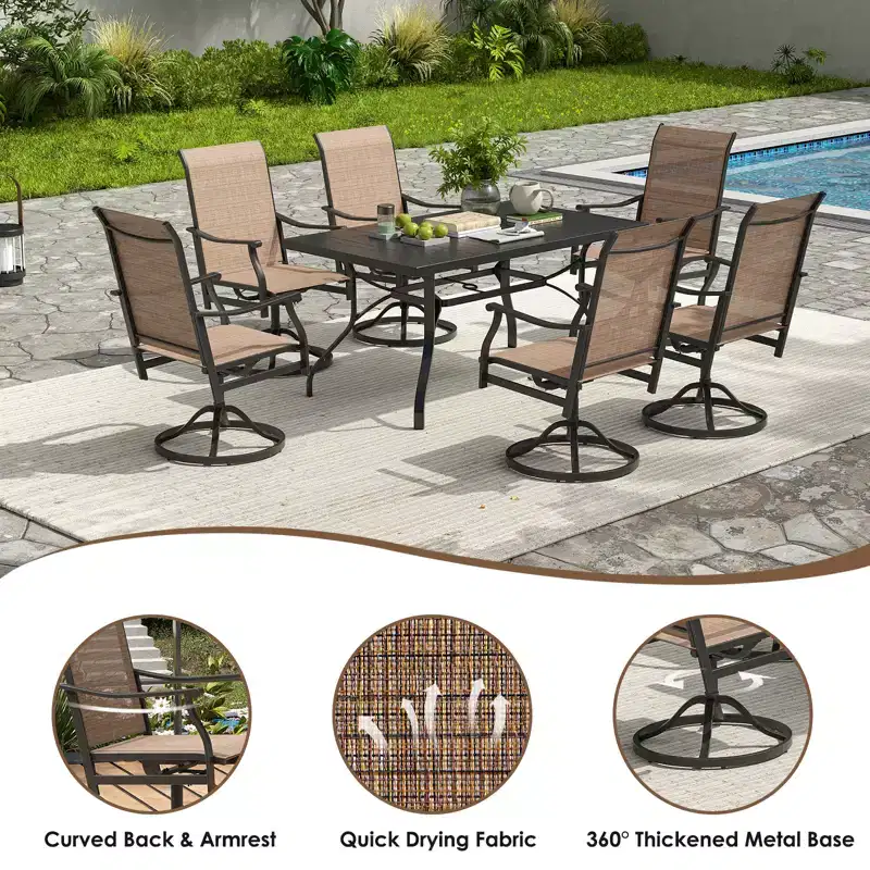 GDFStudio Aiko Modern Metal Patio Swivel Dining Chairs with Padded Textilene Fabric (Set of 2)