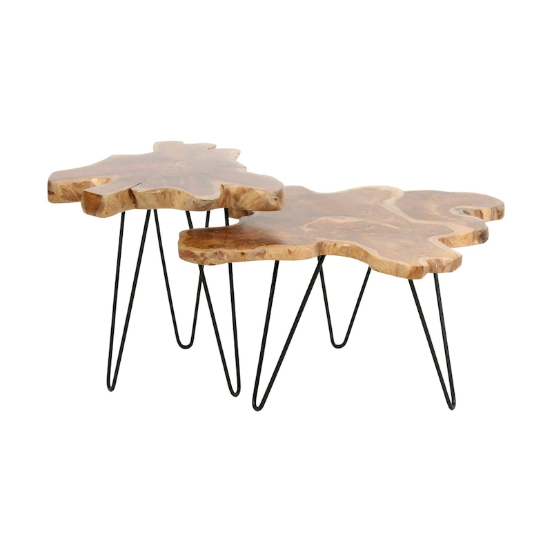 Natural Live-Edge Teak Wood Table With Iron Legs by East at Main