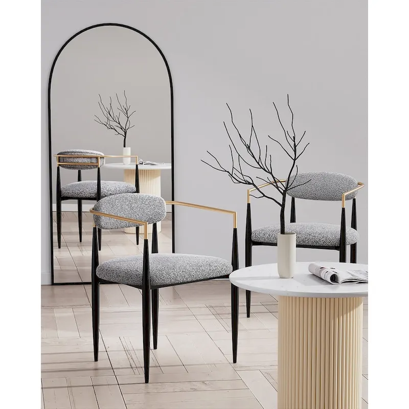 Boucle Upholstered Dining Chair with Metal Frame