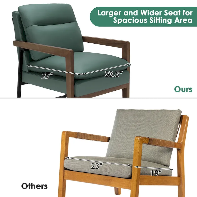 Costway Modern Accent Armchair Lounge Chair w/ Rubber Wood Legs & - 34.5 x 26.5 x 36