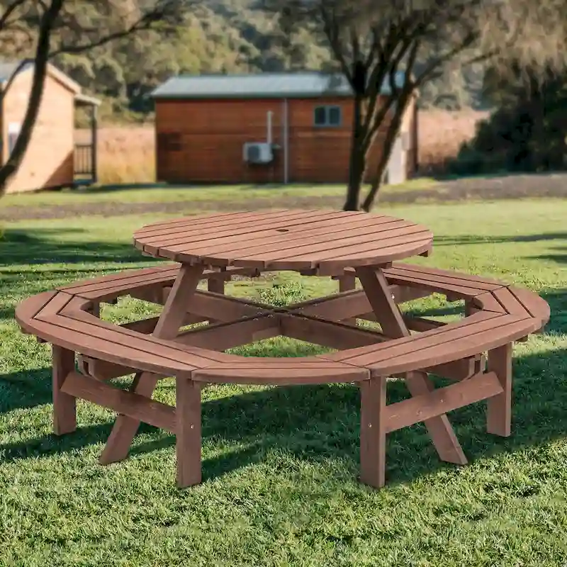 Outdoor Wooden Picnic Table for Many People with Various Features
