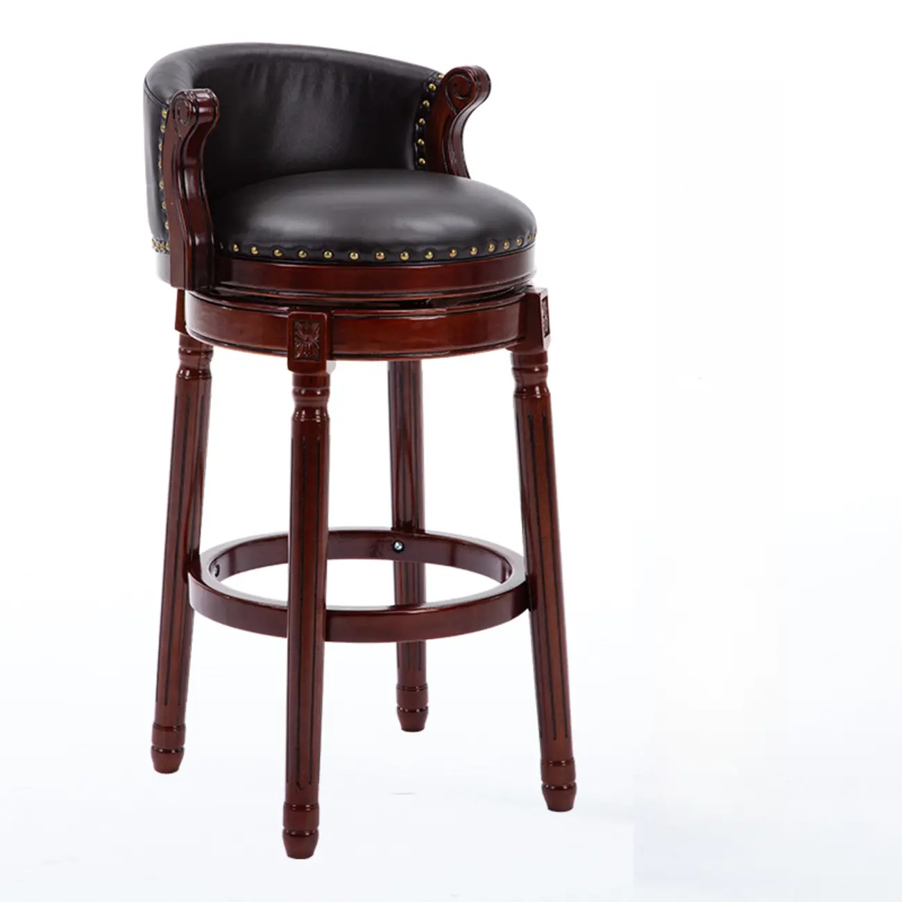 Solid Wood Leather Swivel Counter Stools with Backs