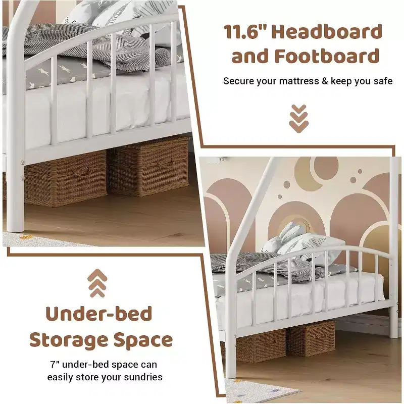 Twin Over Full Metal Bunk Bed, Space Saving Heavy Duty Steel Frame With Arched Guardrail And Ladder, Easy Assembly, No Box Spring Needed