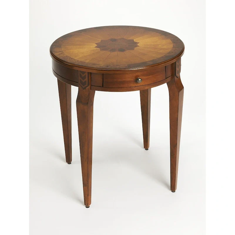 HomeRoots 24 Medium Brown And Olive Ash Manufactured Wood Round End Table With Drawer - 20