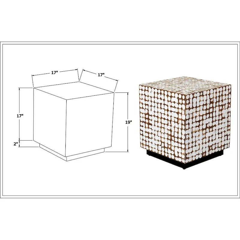 White Coconut Shell Cube Accent Table