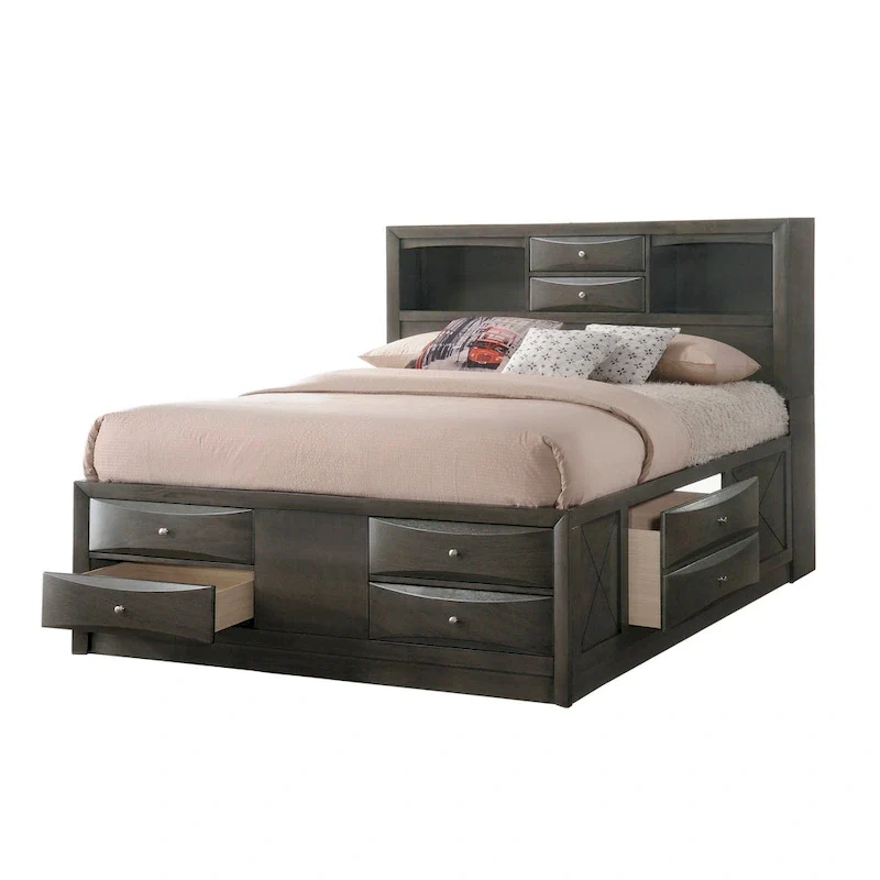 Priscella 6 Piece Gray Oak Storage Platform Bedroom Set