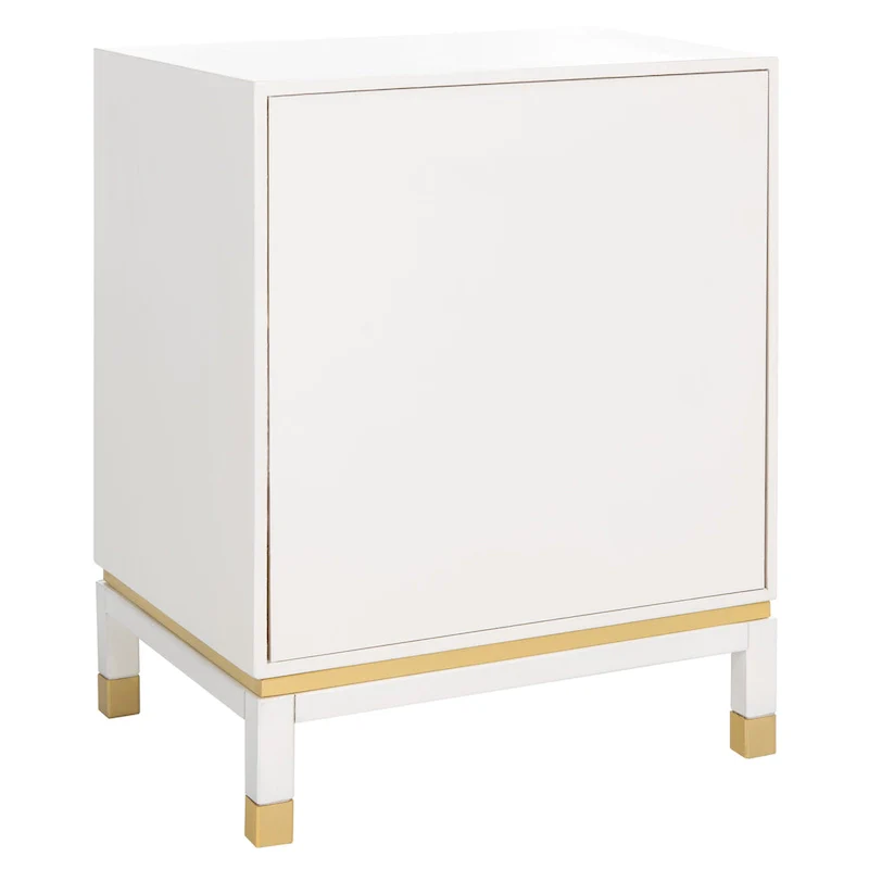 3-Drawer Nightstand Accent Table, White Wood Frame with Gold-Capped Legs