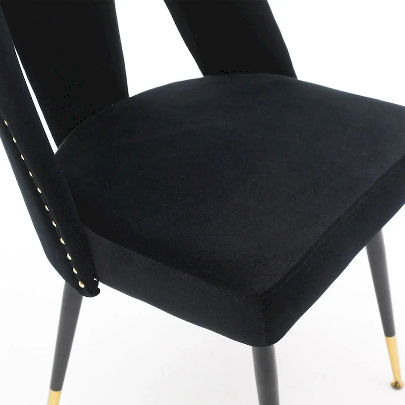 Modern Upholstered Dining Chairs with Nailheads and Metal Legs