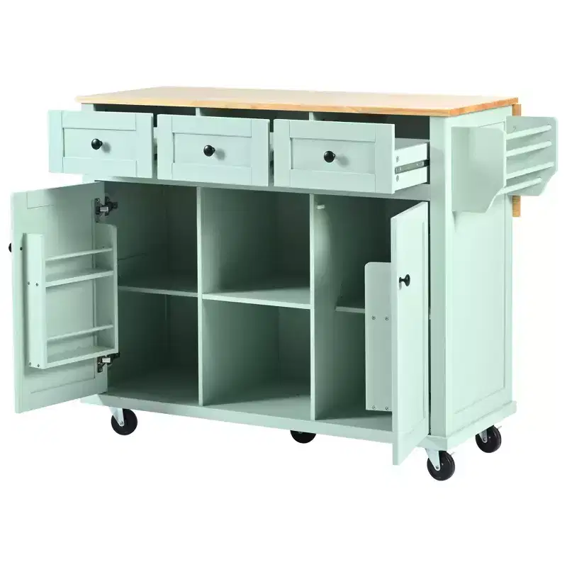 Whisen Modern Kitchen Island with Spice Rack and Towel Holder