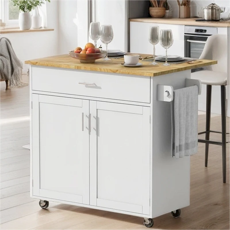 Rolling Kitchen Cart with Adjustable Shelf Tower Rack and Rubber Top - N/A