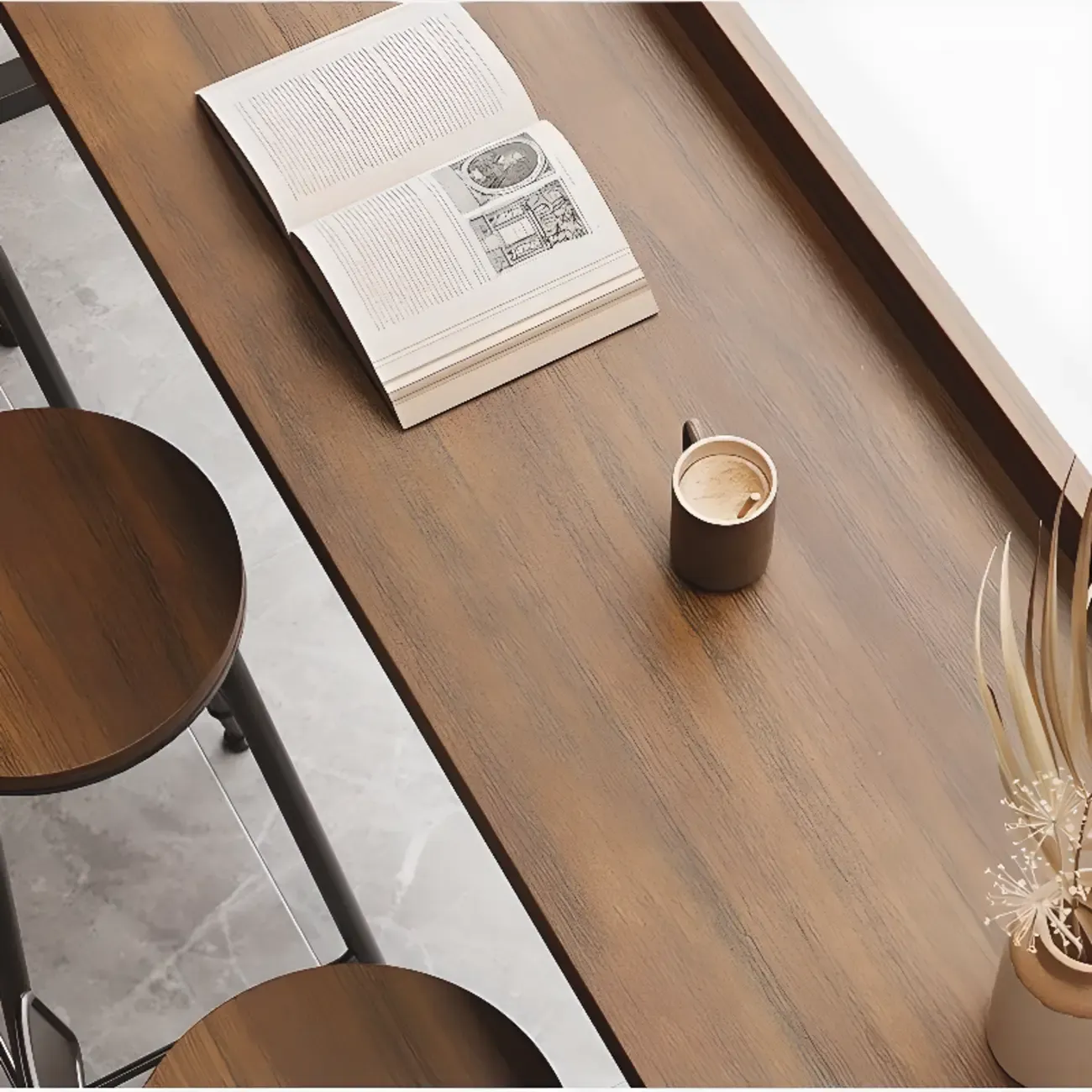 Modern Brown Tray Top Wooden Iron Shelf Bar Tables