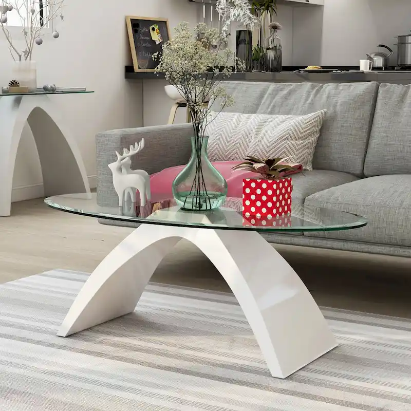Modern 47-inch Glass Top Oval Coffee Table