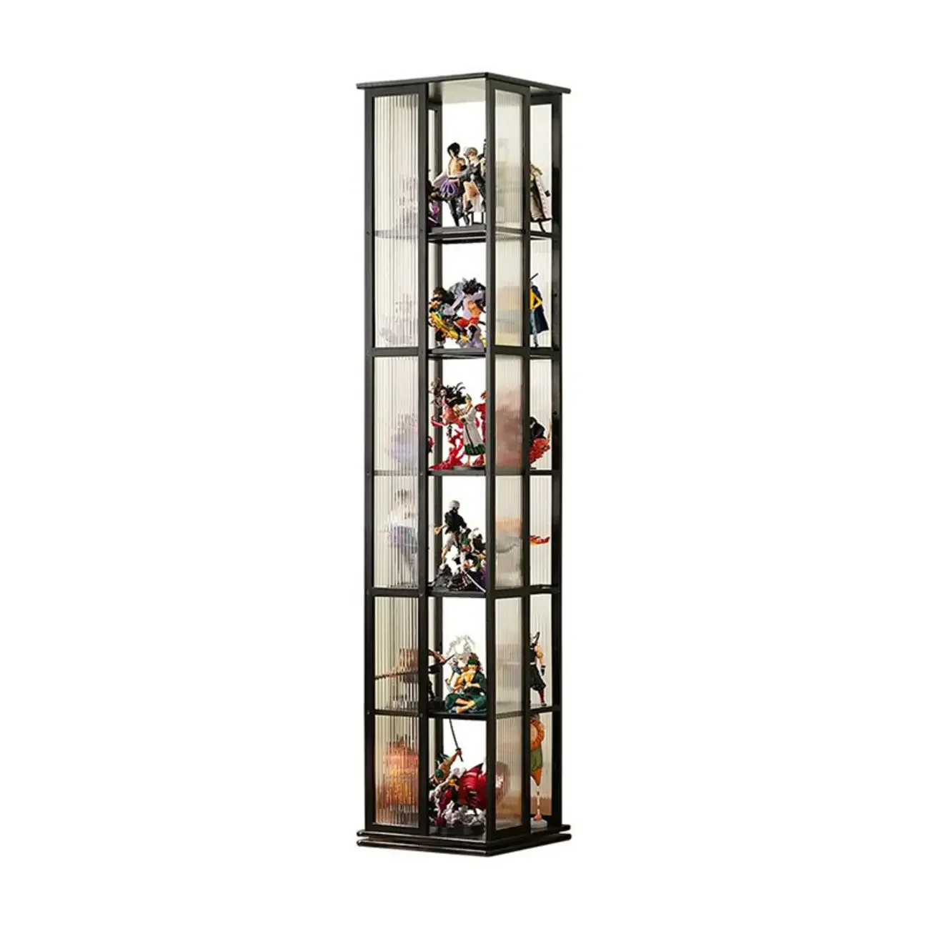 Modern Black Bamboo Tall Narrow Glass Open Display Cabinet