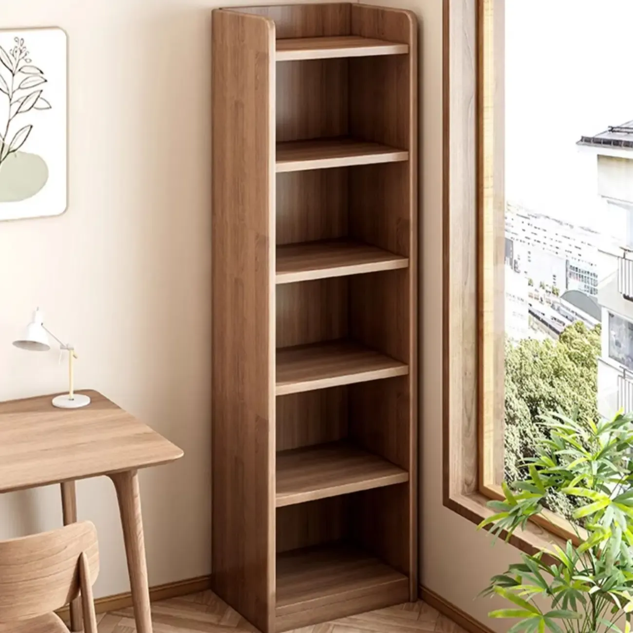Brown Vertical Multi Tier Closed Back Wood Bookshelves