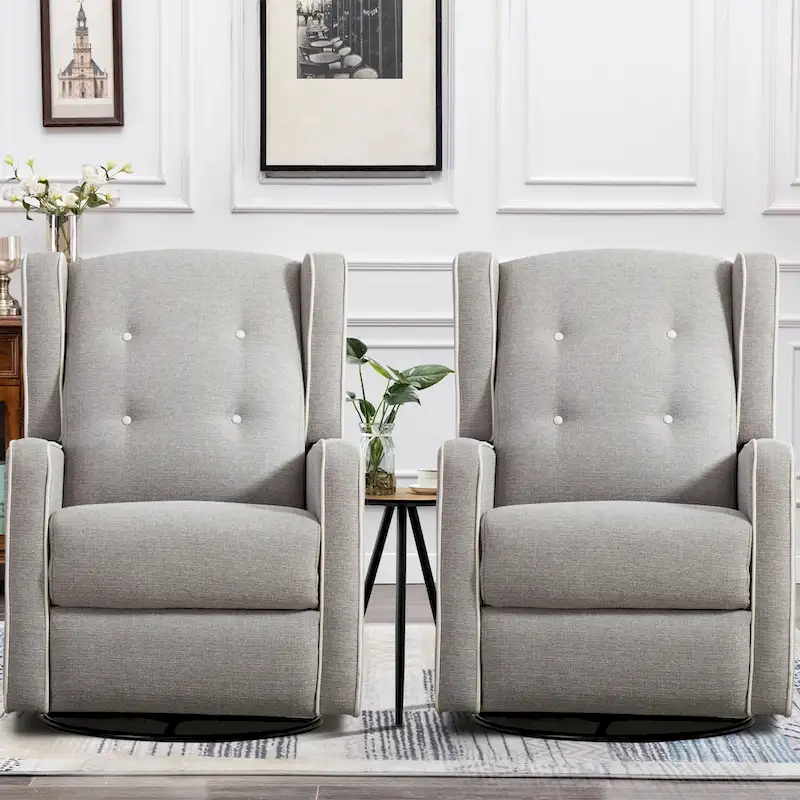 Light Grey / White Swivel Rocker Recliner Chair, Set of 2