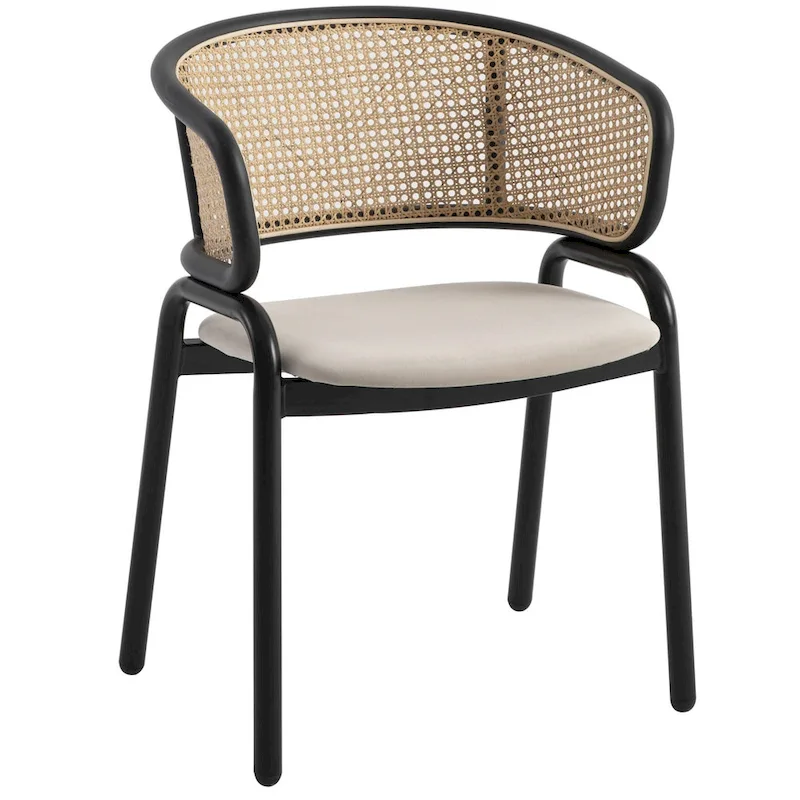 Wicker Back Dining Chair with Velvet Seat and Metal Legs