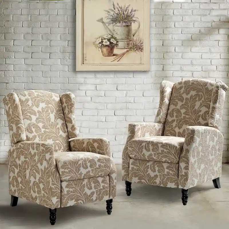 Mid-Century Modern Manual Pushback Recliner with Wingback Design Set of 2