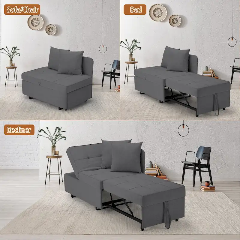 EROMMY Sleeper Sofa Chair Bed , Adjustable Backrest Pull Out Sofa Bed with Faux Linen Sofa Fabric