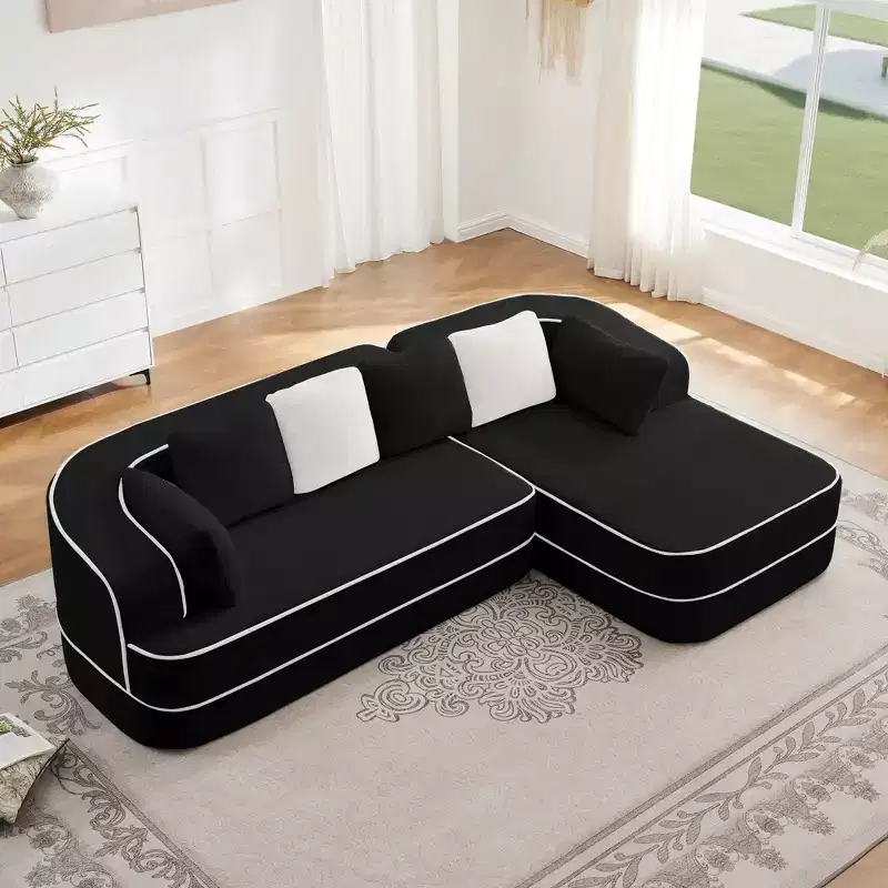 106 Teddy Fabric No Assembly 32D Boneless Sofa,Contrast color design,Fluffy Comfy Couch with L-Shaped Chaise,for Living Room
