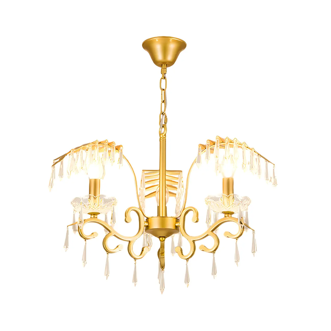 Luxurious Golden Leaf Curved Chandelier with Crystal