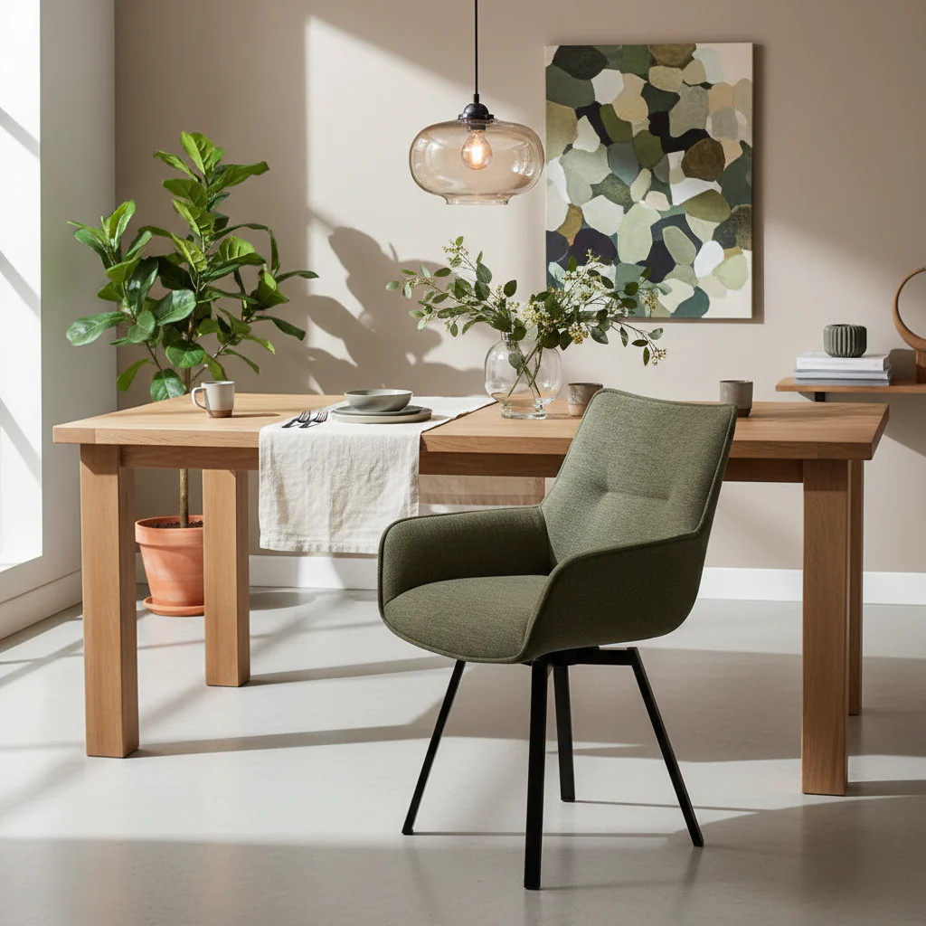 Green Swivel Fabric Dining Chair with Steel Legs