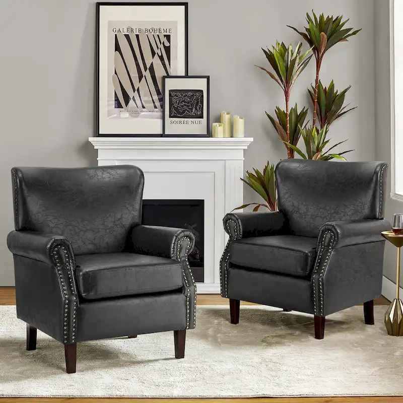 Levi Vegan Transitional Armchair with Rolled Arms Set of 2