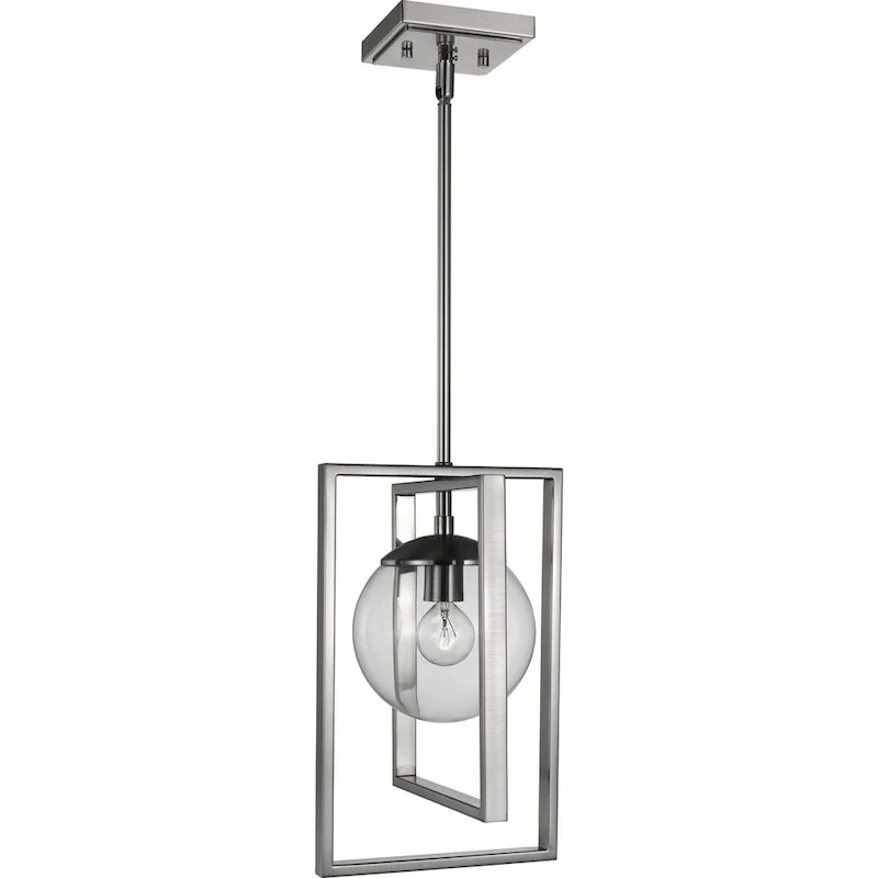 Atwell Collection One-Light Brushed Nickel Clear Glass Luxe Pendant Light - 15.750  x 16.340  x 11.810