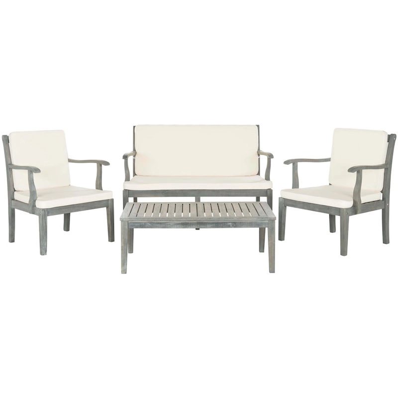 SAFAVIEH Outdoor Living Fresno Ash Grey Acacia Wood 4-piece Beige Cushion Patio Set - 48