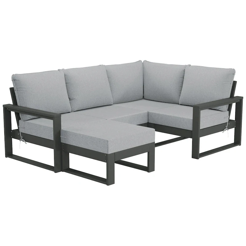 Polytrends Endless Patio 5-Piece Deep Seating Set with Ottoman with Gray Frame