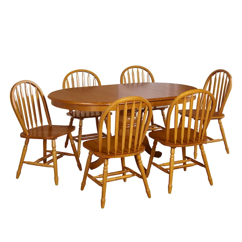 Carolina 7-piece Farmhouse Solid Wood Dining Set with Leaf