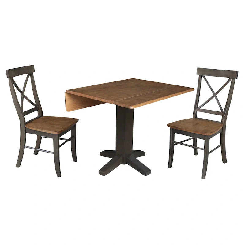 36  Solid Wood Square Dual Drop Leaf Dining Table with 2 Dining Chairs