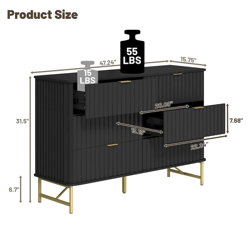 6-Drawer Accent Chest with Gold Handles & Metal Legs – White / Green / Black / Blue, Modern Style