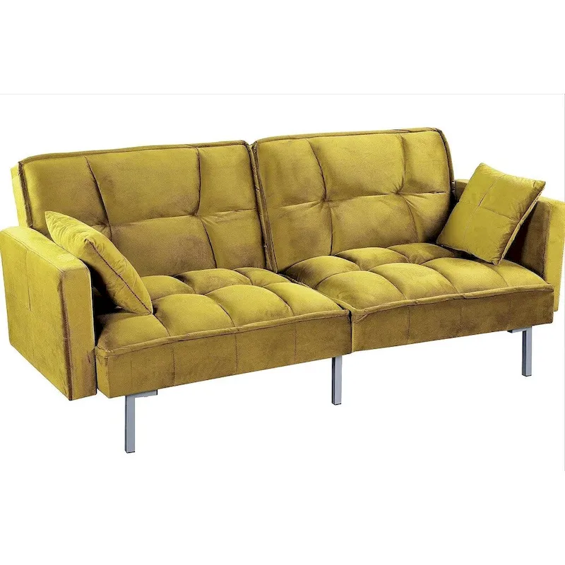 Regal Convertible Sleeper Sofa Bed Velvet Pull Out Couch with Mid-Century Style Tufted Design and Metal Legs