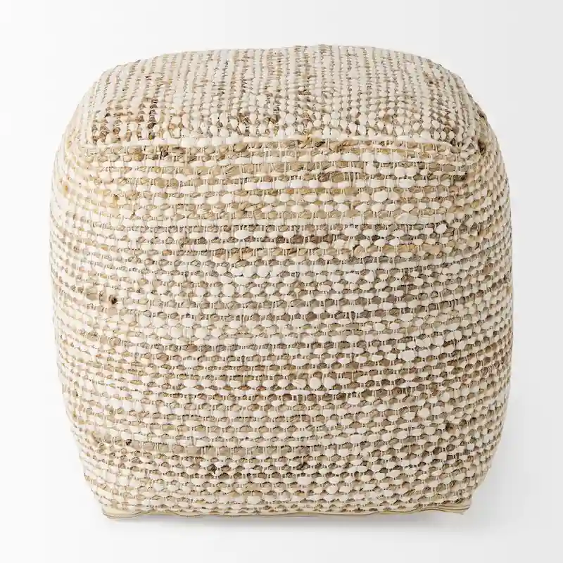 16-Inch Square Pouf – Hemp & Cotton, Cream and Beige Stripe