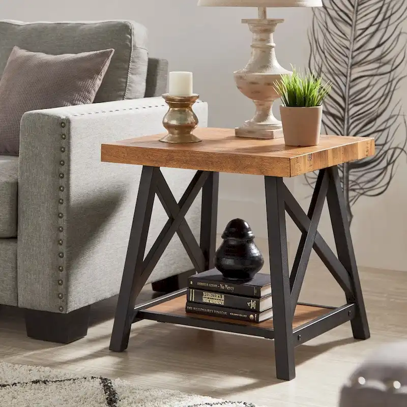 Bryson Rustic X-Base End Table with Shelf by iNSPIRE Q Classic