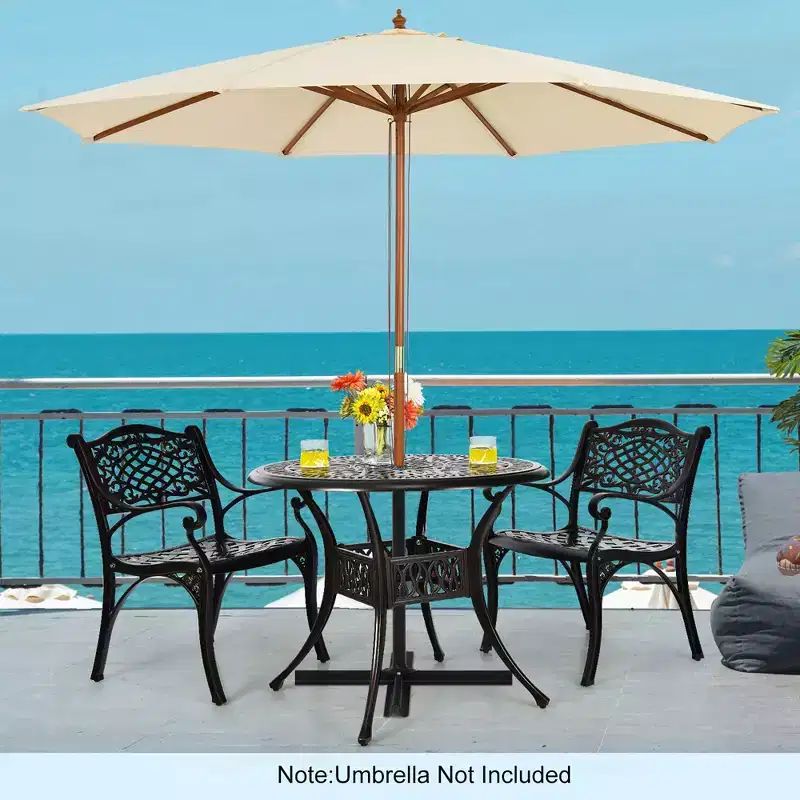 Costway 3 PCS Patio Dining Bistro Set Cast Aluminum Round Patio Table W/Chairs