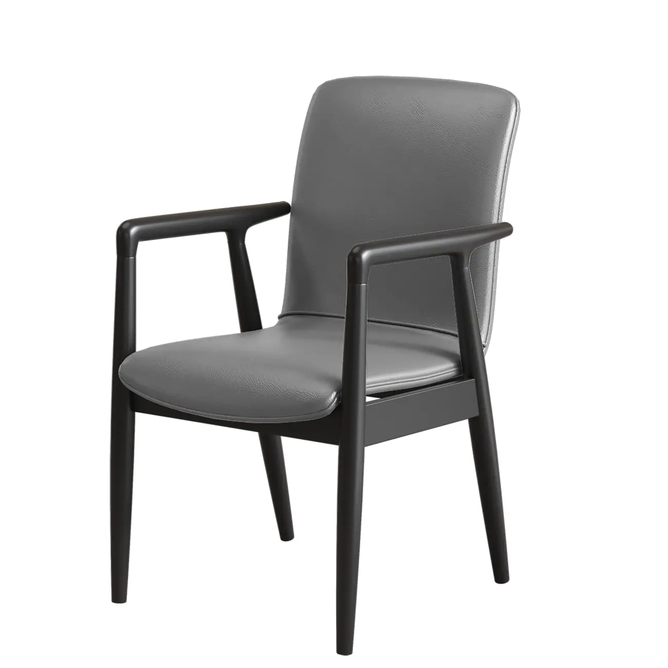 Modern Wood Faux Leather Upholstered Dining Armchair