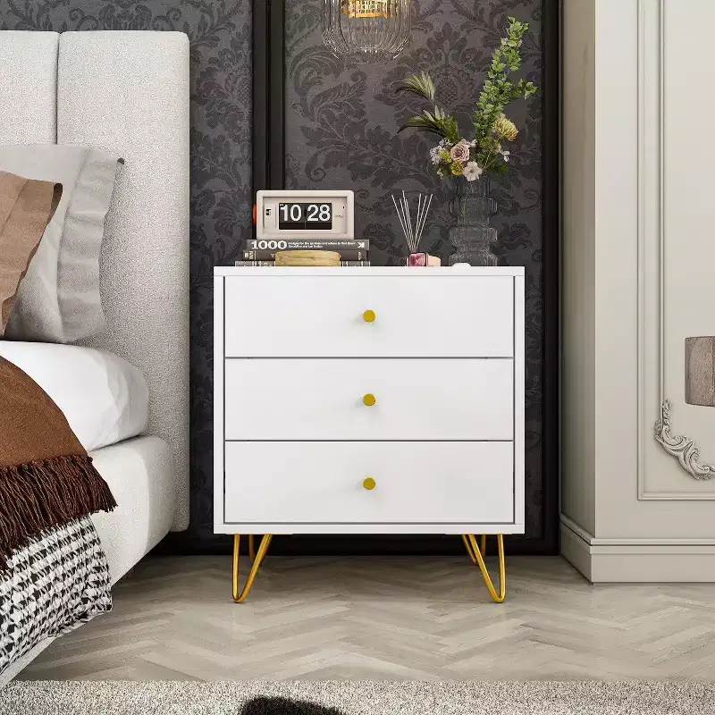 Famapy White Fashion Nightstand Table 3 - Slide Drawer Beautiful and Durable