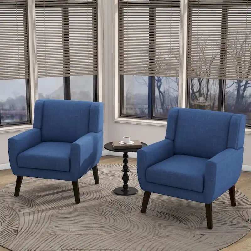 Wingback Accent Chair Set of 2 - Polyester Upholstered