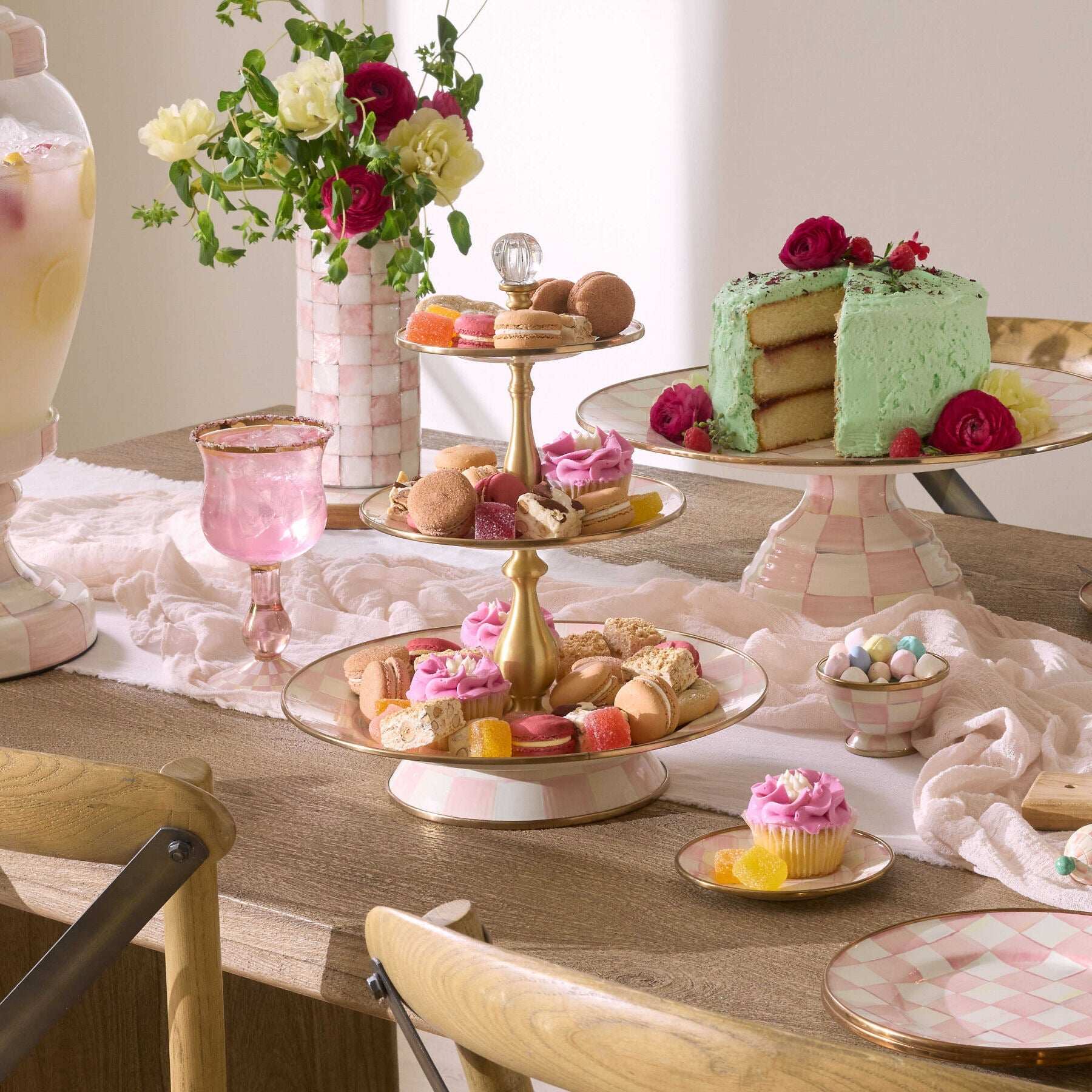 Rosy Check Three Tier Sweet Stand by MacKenzie-Childs