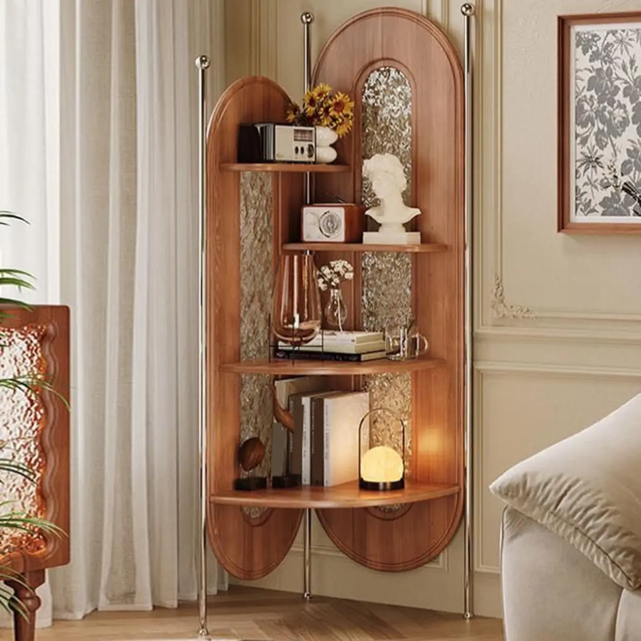 Vintage Brown Silver Corner Decorative Display Bedroom Cabinet