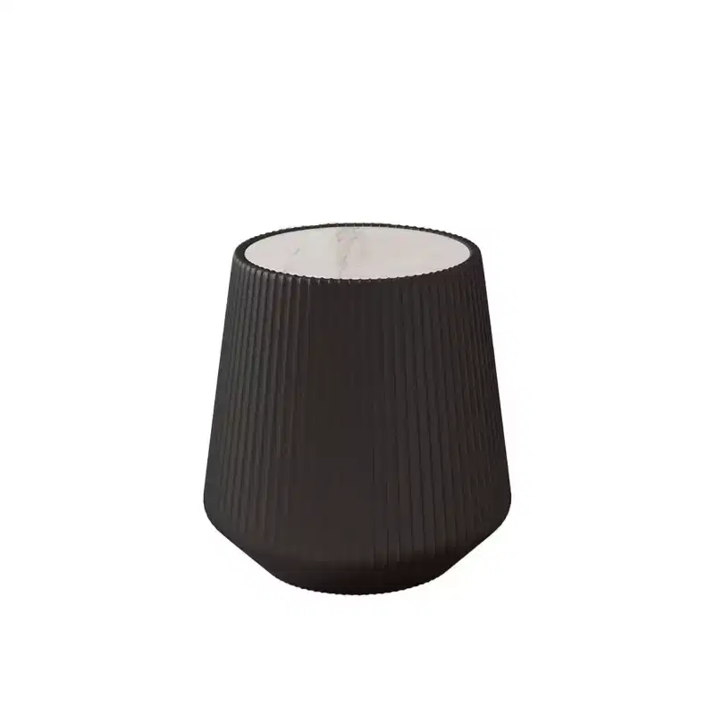 Modern Round End Table with PU Leather Finish, White Sintered Stone Top, Stylish Accent Side Table for Living Room or Small Spaces-Panipeachy