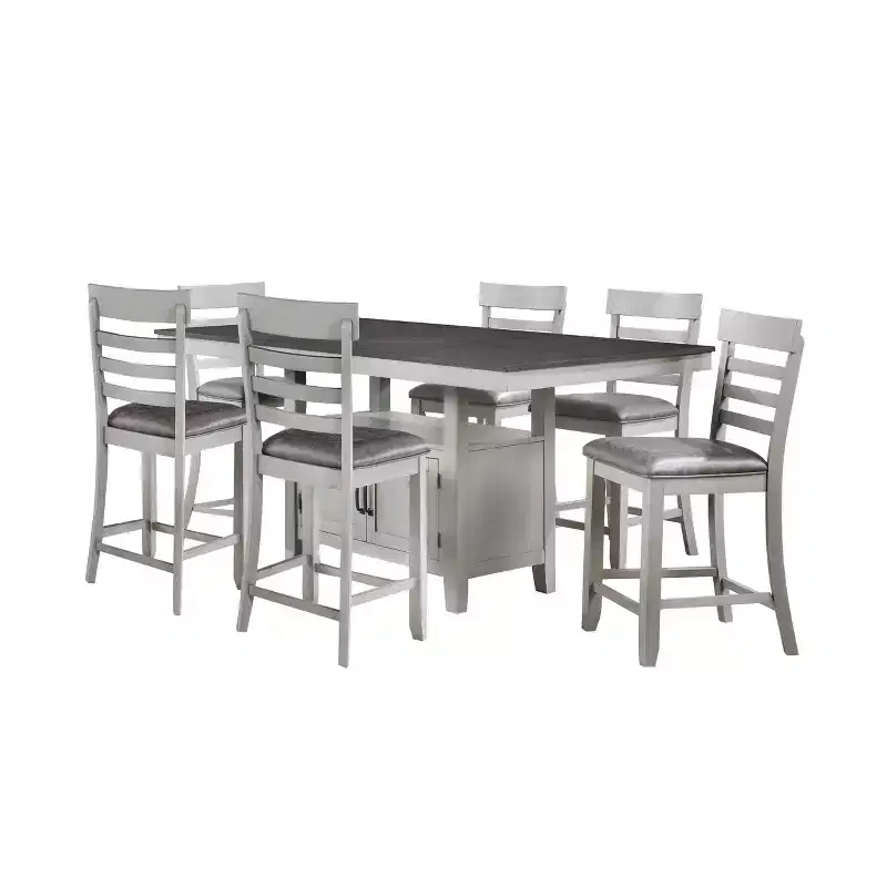 Steve Silver Co. 7pc Hyland Dining Set Gray/Charcoal : Upholstered Stools, Removable Leaf, Storage Base