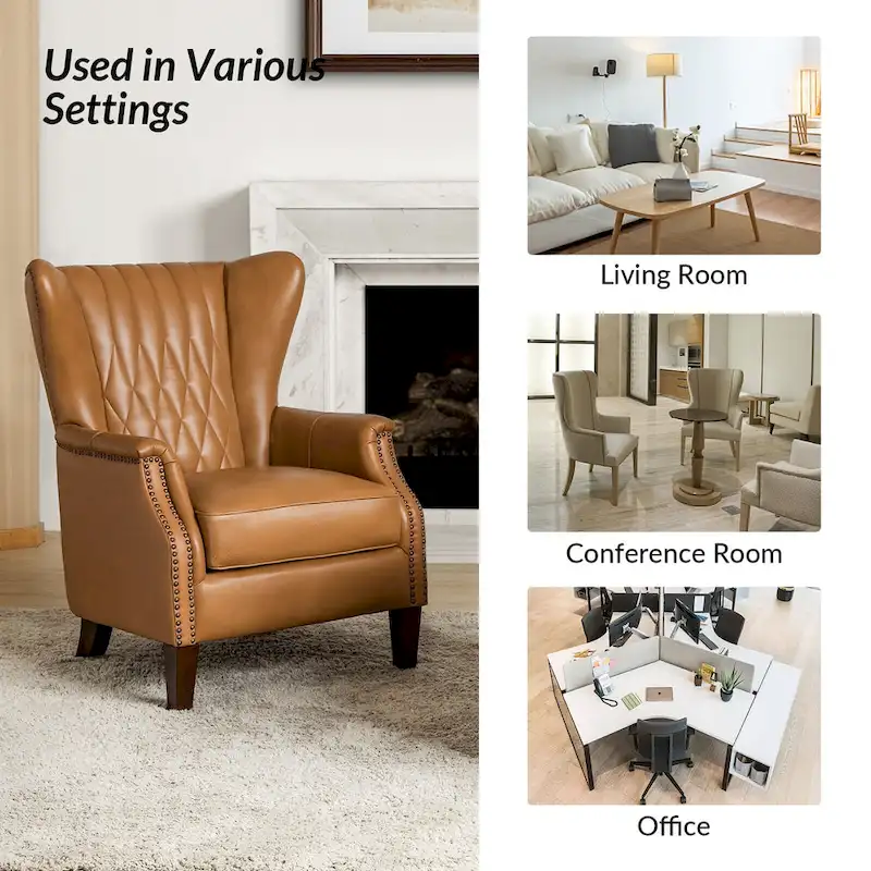 Xaver Traditional Genuine Leather Armchair With Solid Wood Legs by HULALA HOME