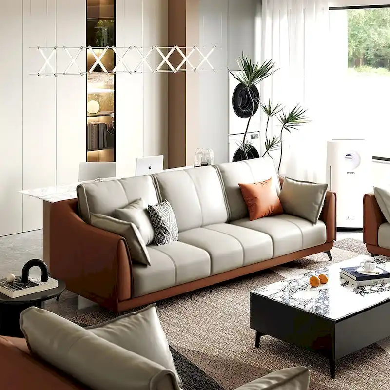 3-Seater Sofa with Black Legs, Modern Faux Leather - three seat