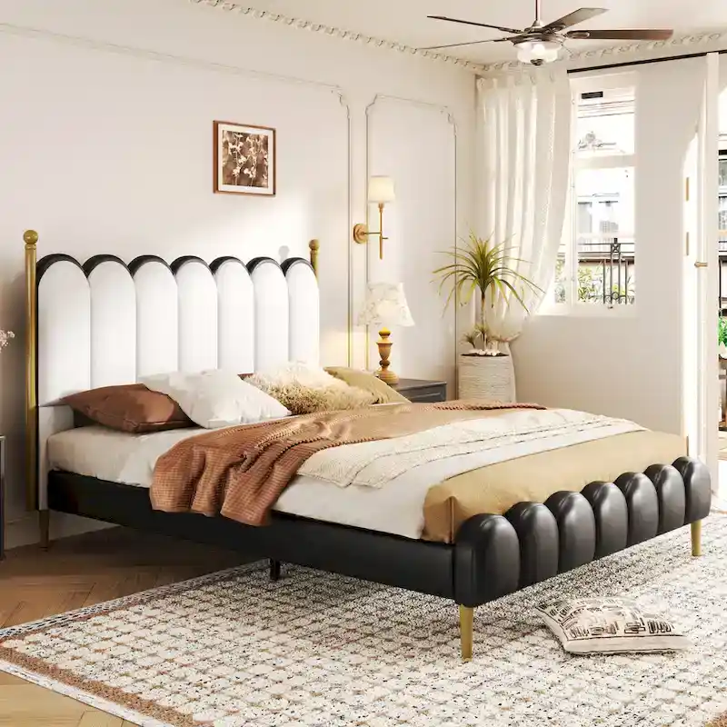 Christopher Knight Home - Leather Upholstered Bed with Headboard & Footboard, Solid Wood Slats & Legs, No Box Spring Needed