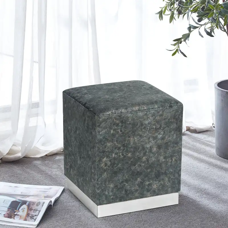 Adeco Ottoman Footrest Vanity Stool Gold Trim Footstool