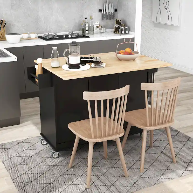 Rolling Kitchen Island Cart with Drop-Leaf Extension and Locking Wheels, 52.7