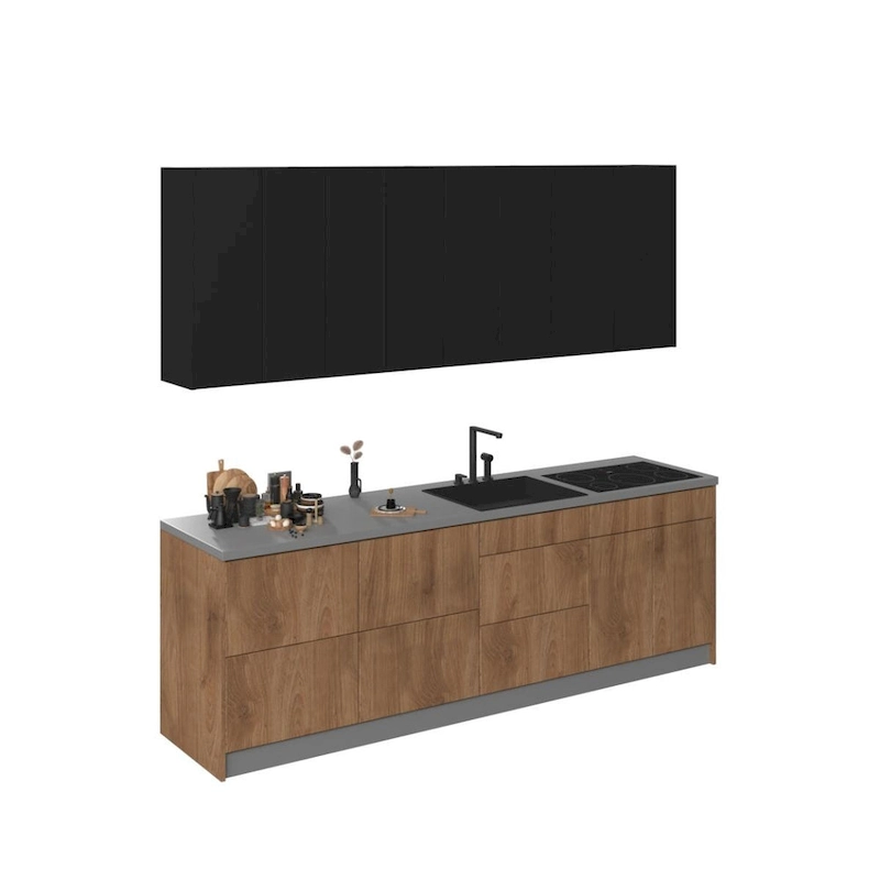 Kitchen Fusion Collection Natural Teak & Black Color Base Size 8.5Ft Wide - 103x24